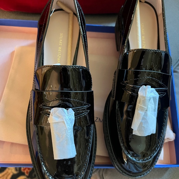 Stuart Weitzman Adrina Black Patent Leather Loafers 9.5 B - Picture 3 of 12